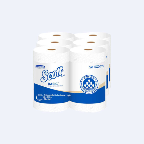 Toalla de Manos en Rollo Scott Basic - 200m/Rollo, 6 Rollos