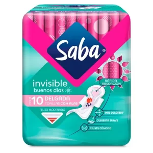 TOALLAS FEMENINAS SABA INVISIBLE DELGADA FLUJO MODERADO CON ALAS - 10 UDS