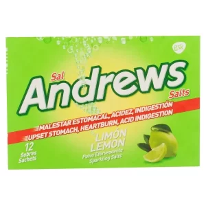 POLVO EFERVESCENTE ANTIÁCIDO SAL ANDREWS SABOR LIMÓN, CAJA 12 SOBRES