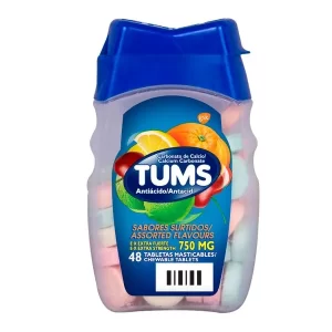 ANTIÁCIDO TUMS MASTICABLES, SABORES SURTIDOS FRASCO - 48 TABLETAS