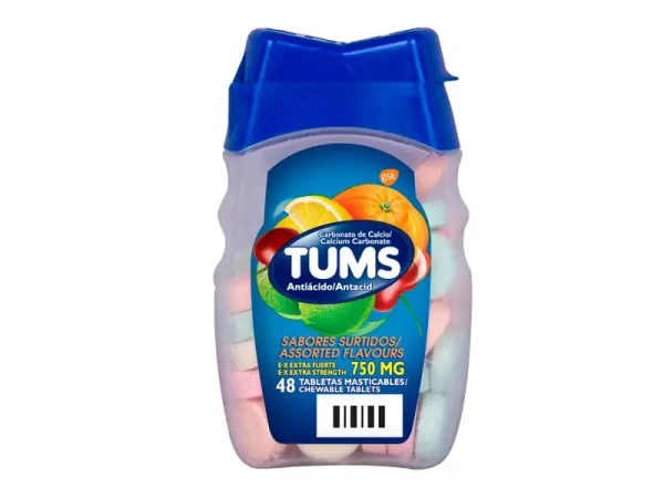 ANTIÁCIDO TUMS MASTICABLES, SABORES SURTIDOS FRASCO - 48 TABLETAS