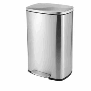 BASURERO METÁLICO CROMADO RECTANGULAR DE CIERRE LENTO 50 LITROS